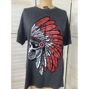 Vintage HardTen Clothing Graphic T-Shirt Gray Native American Headdress Large